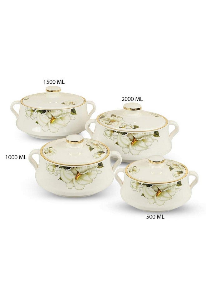 Nayasa Plastic Floral Casserole Lorenzo(500, 1000, 1500 and 2000ml)(White)_Set of 4 - Image 2
