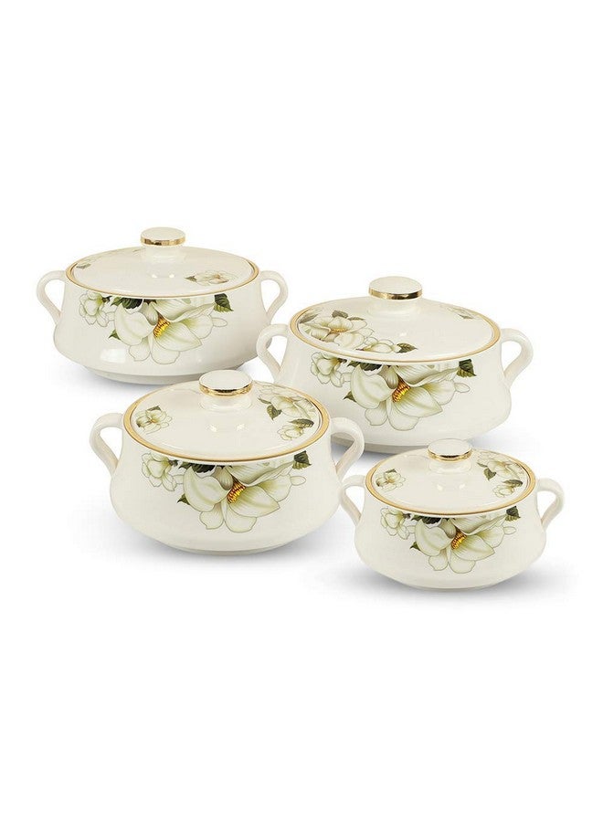 Nayasa Plastic Floral Casserole Lorenzo(500, 1000, 1500 and 2000ml)(White)_Set of 4 - Image 1