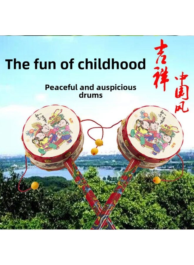Ping An Auspicious Rattle 3 Months 1 Year Old Newborn Wooden Rattle Baby Training Grip Audio-visual Toys-Color:2 Peace Auspicious Drums - Image 3