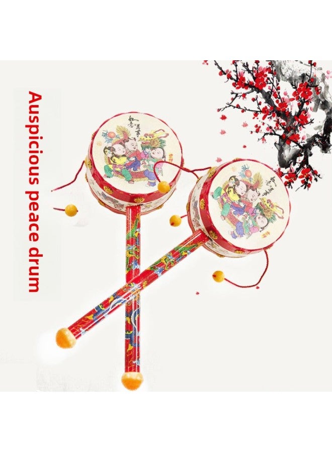 Ping An Auspicious Rattle 3 Months 1 Year Old Newborn Wooden Rattle Baby Training Grip Audio-visual Toys-Color:2 Peace Auspicious Drums - Image 1