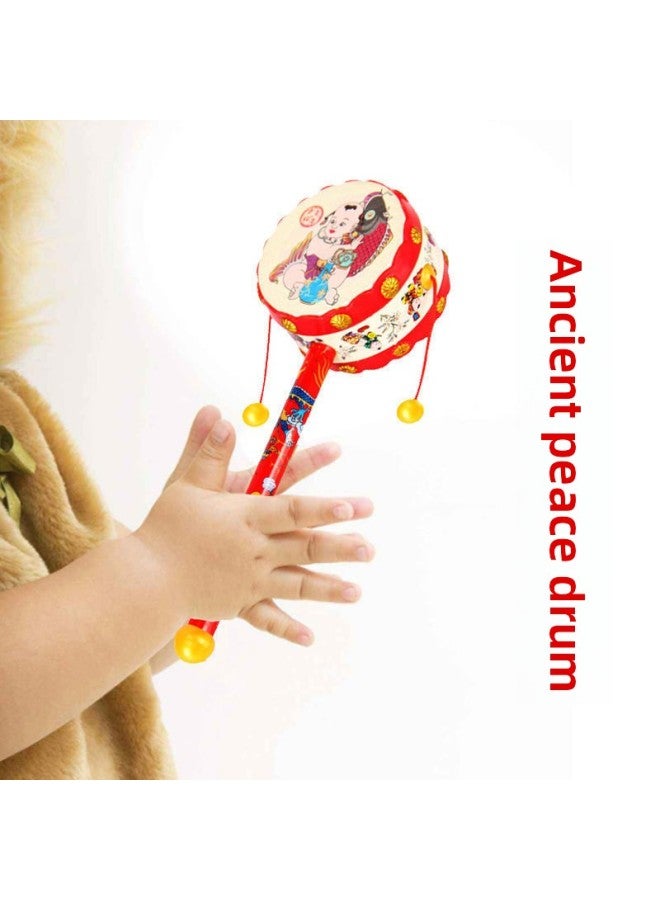 Ping An Auspicious Rattle 3 Months 1 Year Old Newborn Wooden Rattle Baby Training Grip Audio-visual Toys-Color:2 Peace Auspicious Drums - Image 2