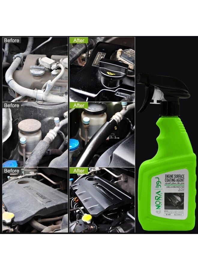 نورا بخاخ NORA Engine لتلميع وحماية أسطح حجرة المحرك (سعة 500 مل) - تركيبة لتجديد الأسطح والعناية بها - محلول صيانة للأجزاء البلاستيكية والمطاطية والمعدنية - منتج للعناية التفصيلية بالسيارات (موديل N-228) - Image 2