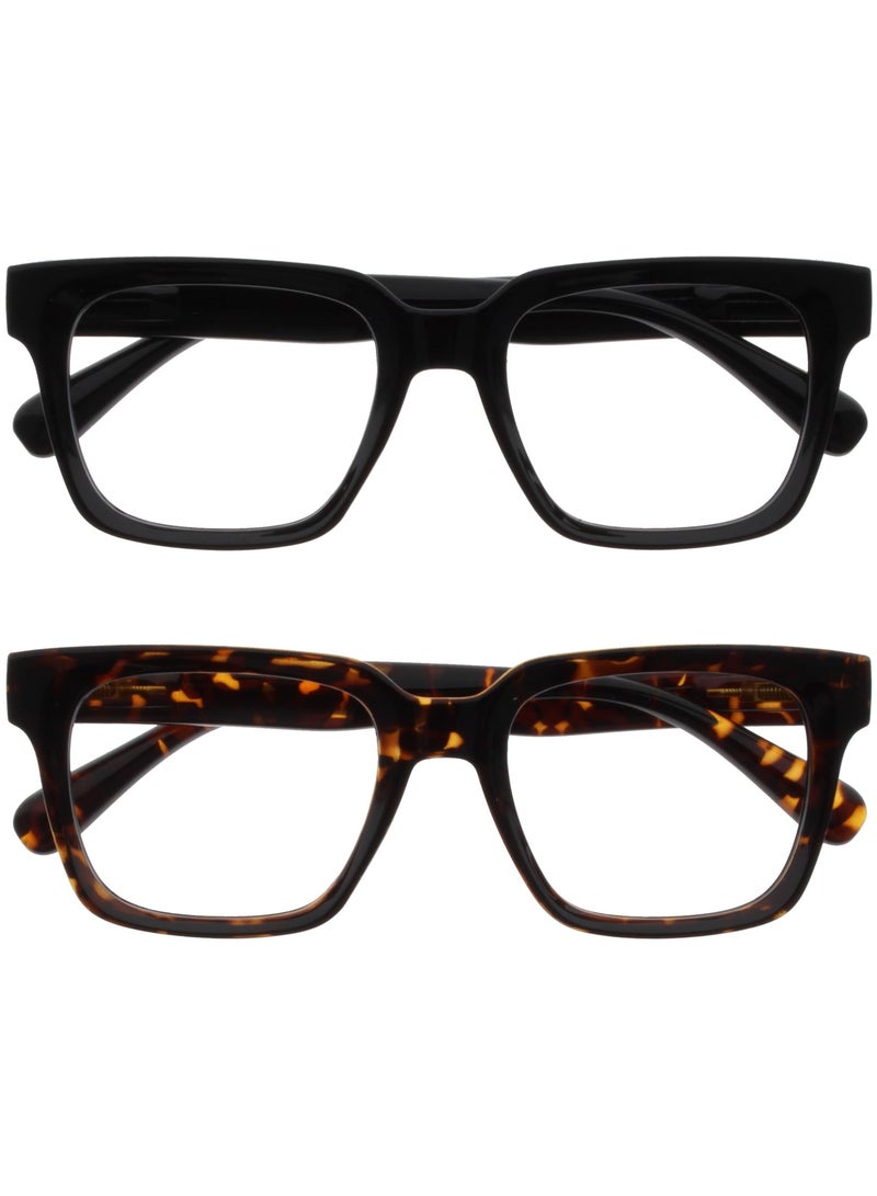 OPULIZE ERA Blue Light Blocking Reading Glasses for Women Men, Oversized Frame with UV400 Protection and Anti-Reflective, Anti-Glare Computer Glasses, Black Brown +2.00 (Pack of 2) - Image 1