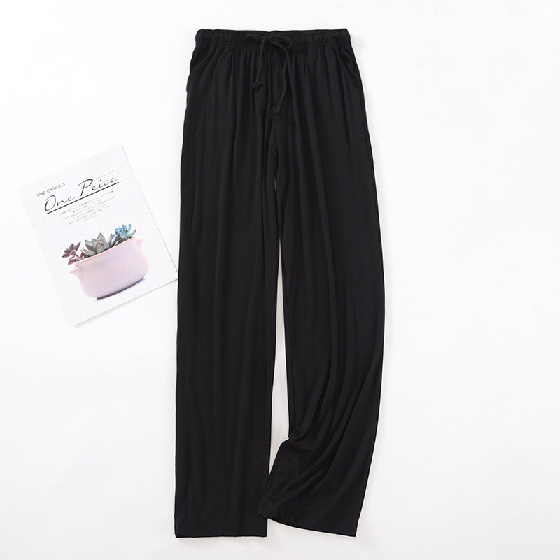 Mens Modal Ice Silk Thin Sleep Pants Black - Image 1