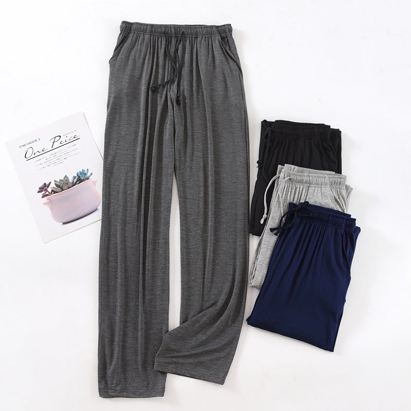 Mens Modal Ice Silk Thin Sleep Pants Black - Image 5