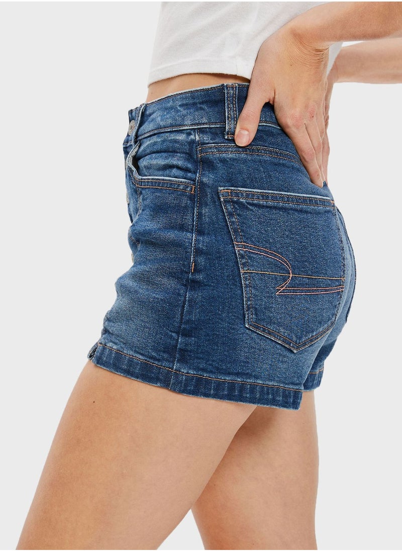 American Eagle - Button Detail Denim Shorts - Image 1
