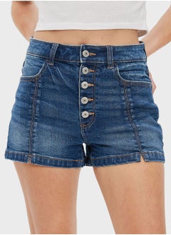 Button Detail Denim Shorts