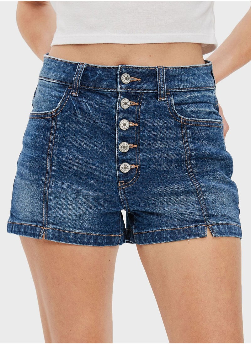 American Eagle - Button Detail Denim Shorts - Image 1