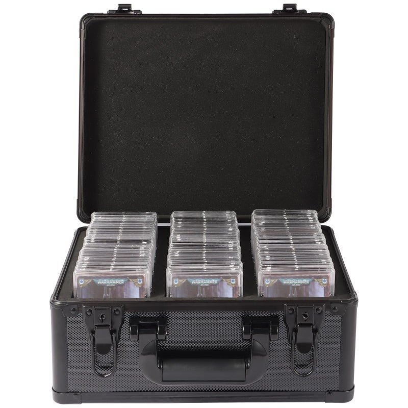 EcoVibe Graded Card Case Storage Box, Aluminum Alloy Trading Card Storage Box with Carry Handle, Sports Card Case Holders with Dividers, Graded Card Box Fits Psa, Tcg, Csg, Bgs, Sgc Slabs - Image 1