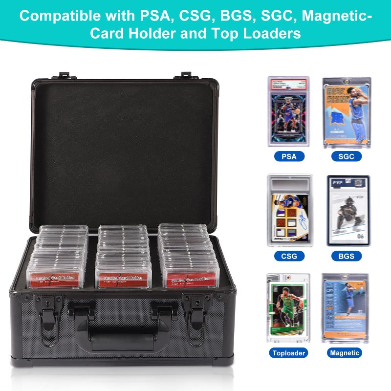 EcoVibe Graded Card Case Storage Box, Aluminum Alloy Trading Card Storage Box with Carry Handle, Sports Card Case Holders with Dividers, Graded Card Box Fits Psa, Tcg, Csg, Bgs, Sgc Slabs - Image 4