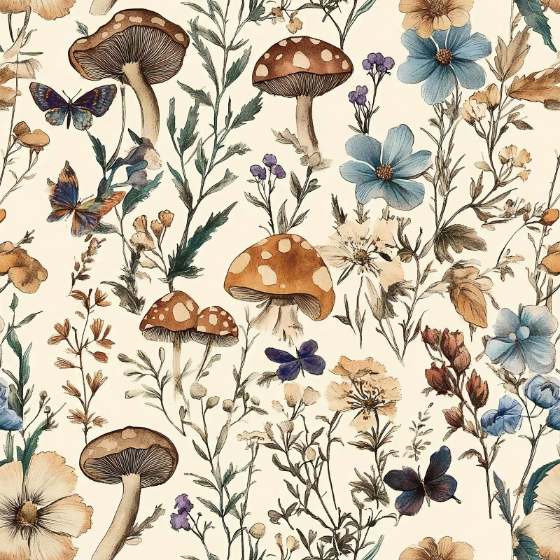 Froluya Mushroom Wallpaper Peel and Stick Vintage Floral Contact Paper 169 x 1968 Boho Self Adhesive Removable Wallpaper Mushroom Forest Decorative Contact Paper for Bathroom Cabinets Vinyl - Image 2