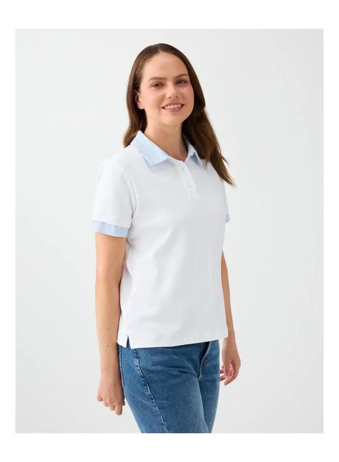 Jimmy Key White 100% Cotton Shirt Collar Short Sleeve Blouse.