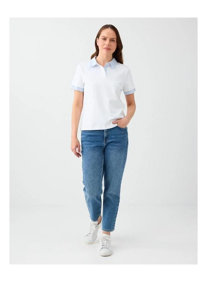 Jimmy Key White 100% Cotton Shirt Collar Short Sleeve Blouse.