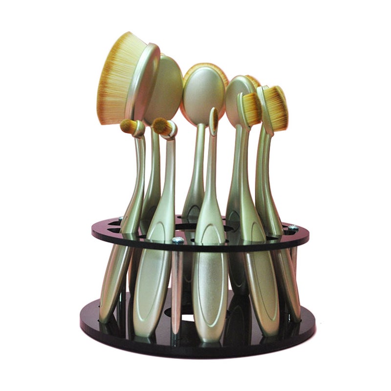 eBoot eBoot Oval Makeup Brush Holder 10 Holes Drying Rack Organizer Cosmetic Shelf Tool Black  - Image 3