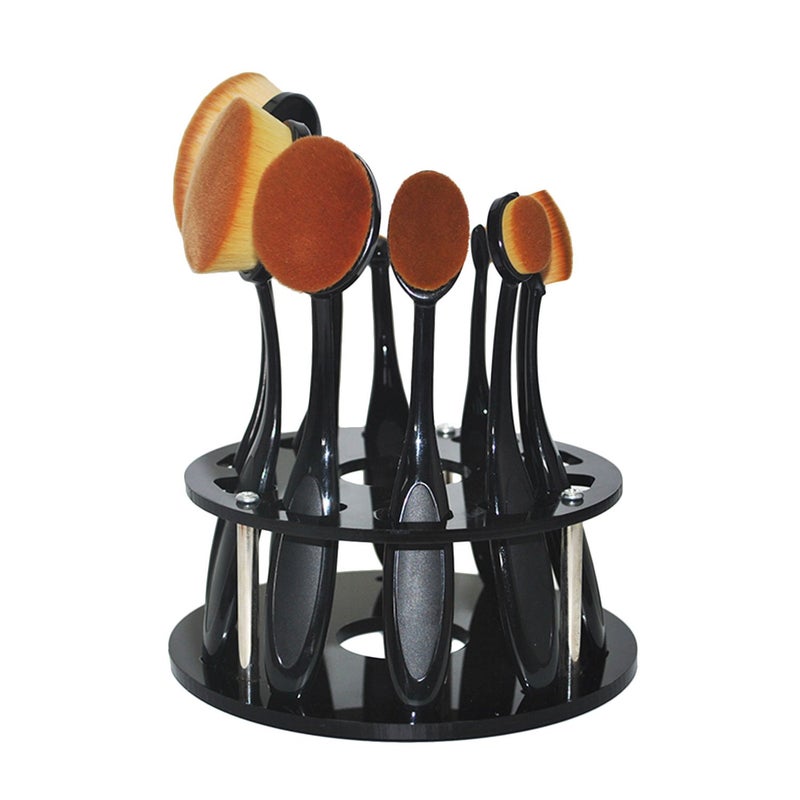 eBoot eBoot Oval Makeup Brush Holder 10 Holes Drying Rack Organizer Cosmetic Shelf Tool Black  - Image 2