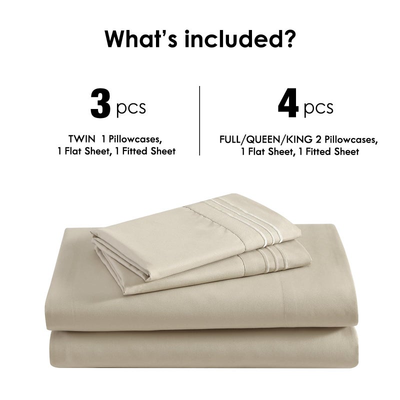 ClevaHome Sheet Set Queen Size, 4-Piece Bedding, Lightweight & Super Soft Easy Care Microfiberâ€“ Shrinkage & Fade Resistant Bedding Set with 14'' Deep Pockets (Sandy Beige) - Image 4