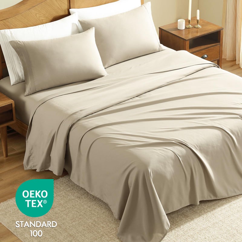 ClevaHome Sheet Set Queen Size, 4-Piece Bedding, Lightweight & Super Soft Easy Care Microfiberâ€“ Shrinkage & Fade Resistant Bedding Set with 14'' Deep Pockets (Sandy Beige) - Image 5