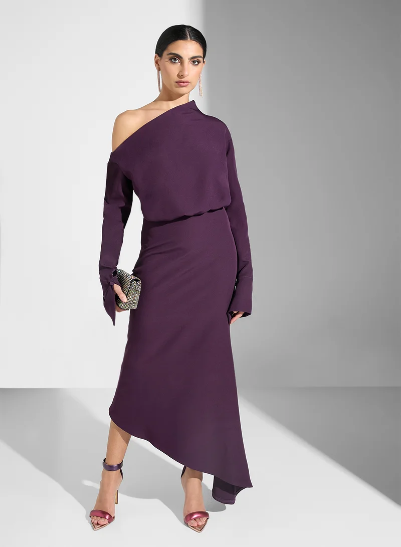 Iyra Asymmetric Drape One Shoulder Dress