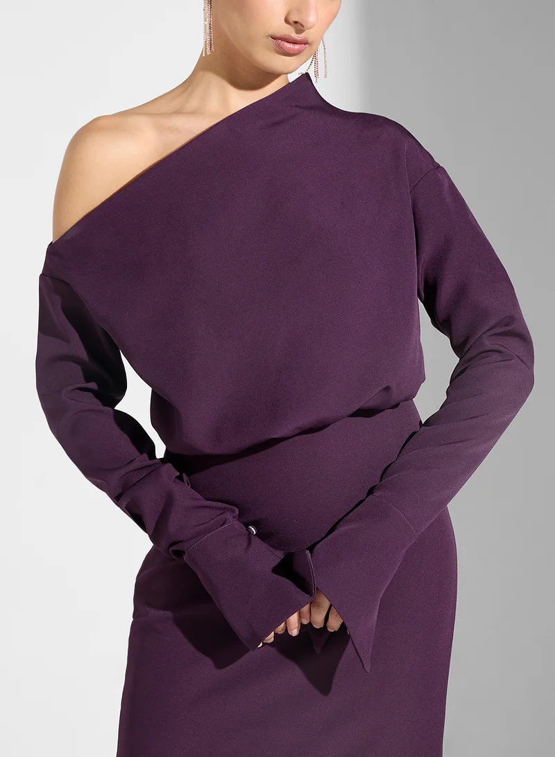 Iyra Asymmetric Drape One Shoulder Dress