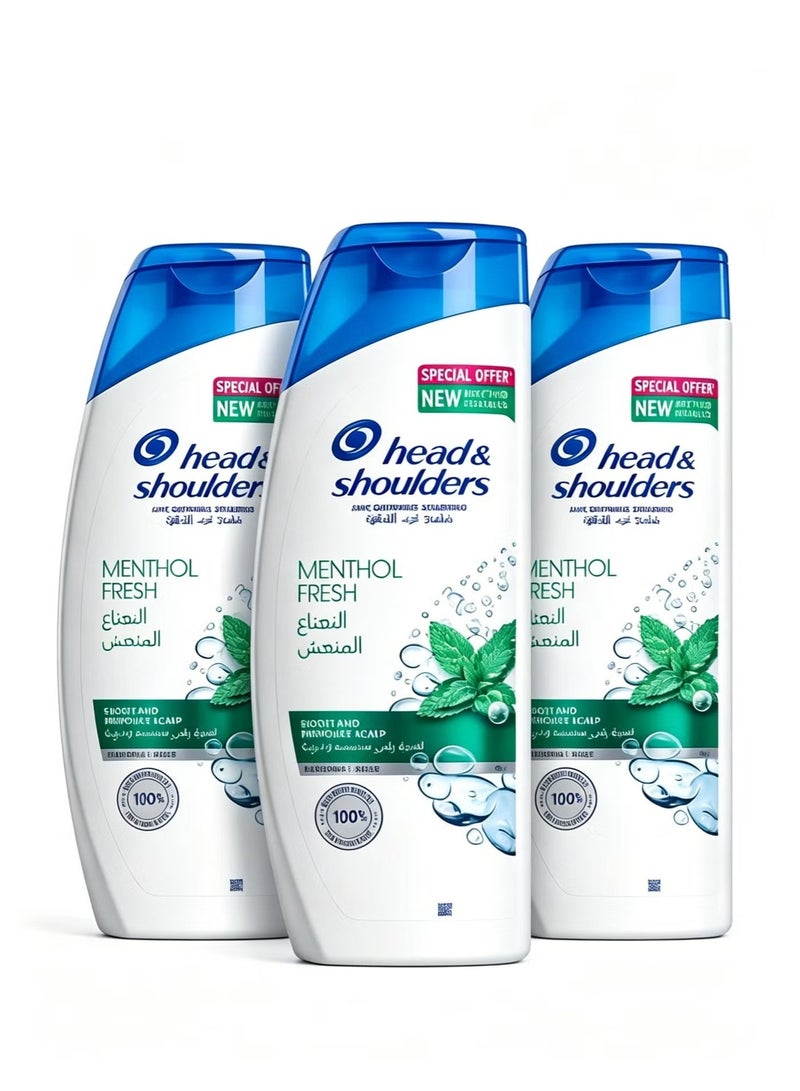 Head & Shoulders Refreshing Scalp Care Shampoo, 3 Bottles Bulk Pack, 24H Oil Control for Men & Women - Image 1