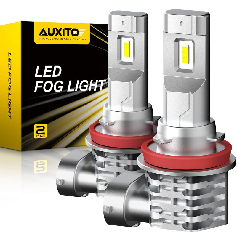 AUXITO H11 H8 LED Fog Light Bulb Fanless 40W 6000LM High Brightness 6500K Cool White CSP LED Chips H16 H11 H8 Fog Bulbs DRL Replacement Pack of 2