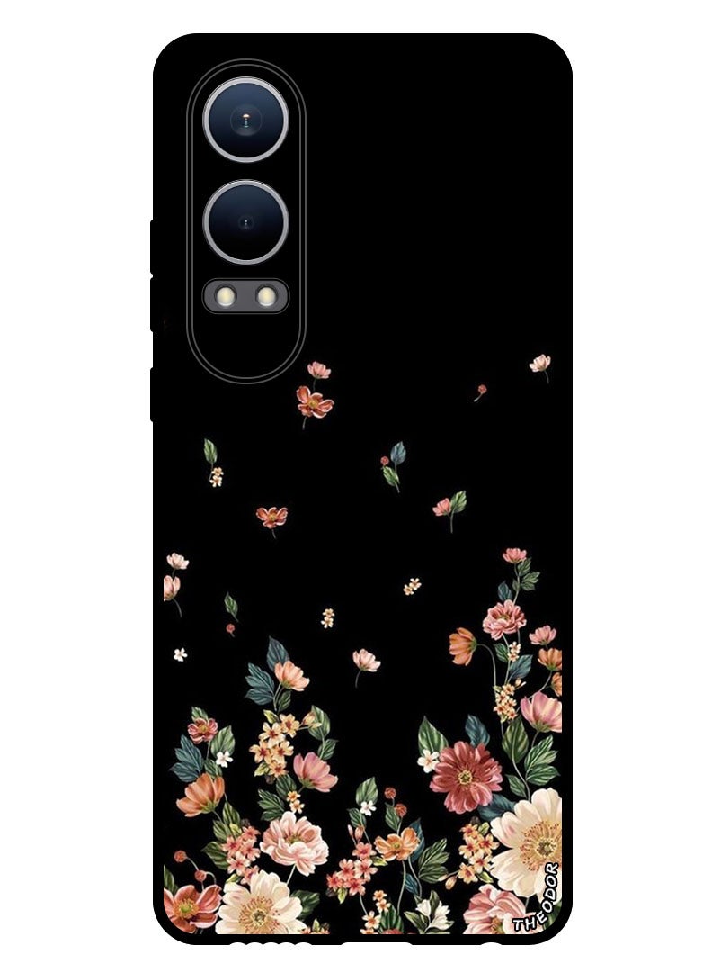 Theodor Protective Case Anti Scratch Shock Proof Bumper Cover For OnePlus Nord CE4 Lite Flowers in Black Background - Image 1