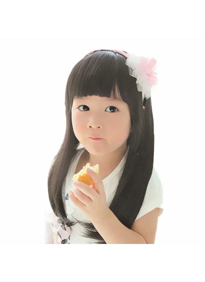 OMORFIEER - Black Straight Wigs for Kids Child Flat Bangs Heat Friendly Cosplay Wig - Image 1