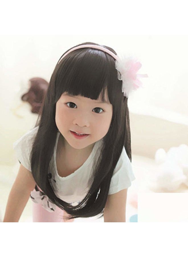 OMORFIEER - Black Straight Wigs for Kids Child Flat Bangs Heat Friendly Cosplay Wig - Image 1