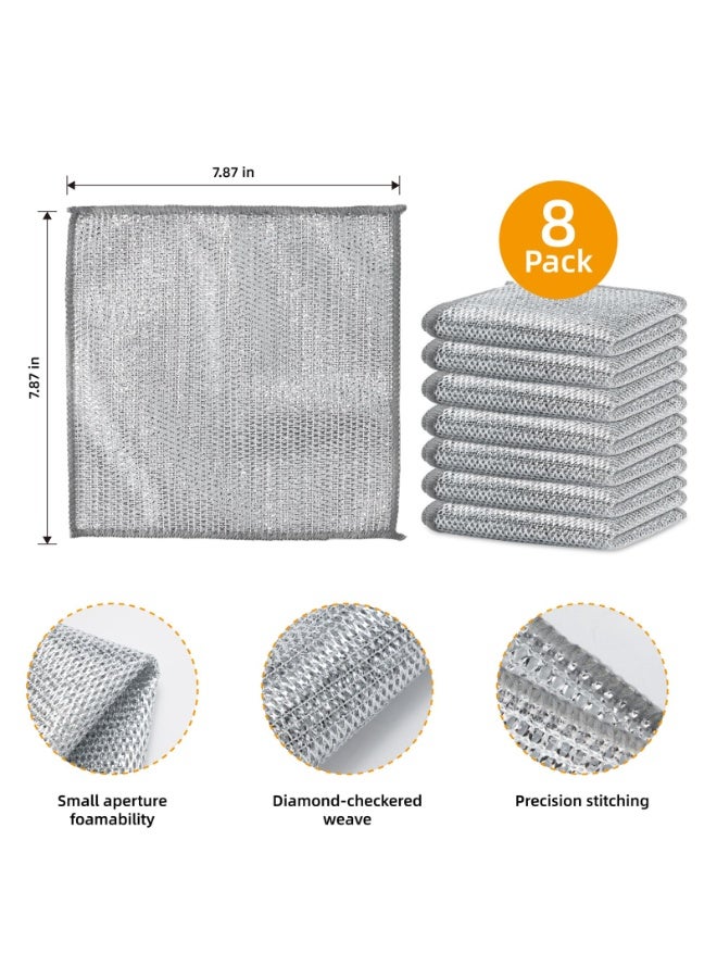 HOMESTAR 8 Pcs Silver Cleaning Cloths, Single-Layer Grid Scrubber Dishcloth, Non-Stick Oil Easy Clean Dishwashing Rags, For Cleaning Tableware, Sinks, Stovetops, Pots, etc  (20x20cm) - Image 3