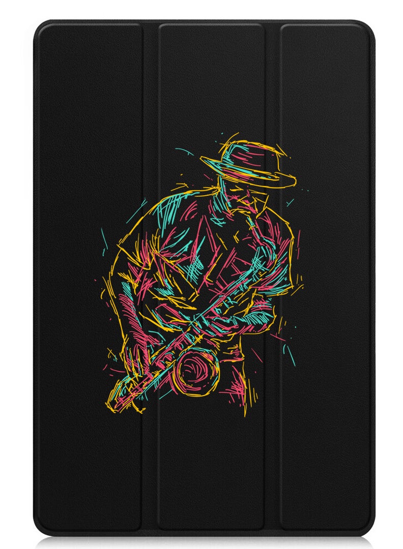Theodor Protective Flip Case For Lenovo Xiaoxin Pad (2024) With Trifold Stand Auto Wake Sleep Shockproof Cover Abstract saxophone - Image 1