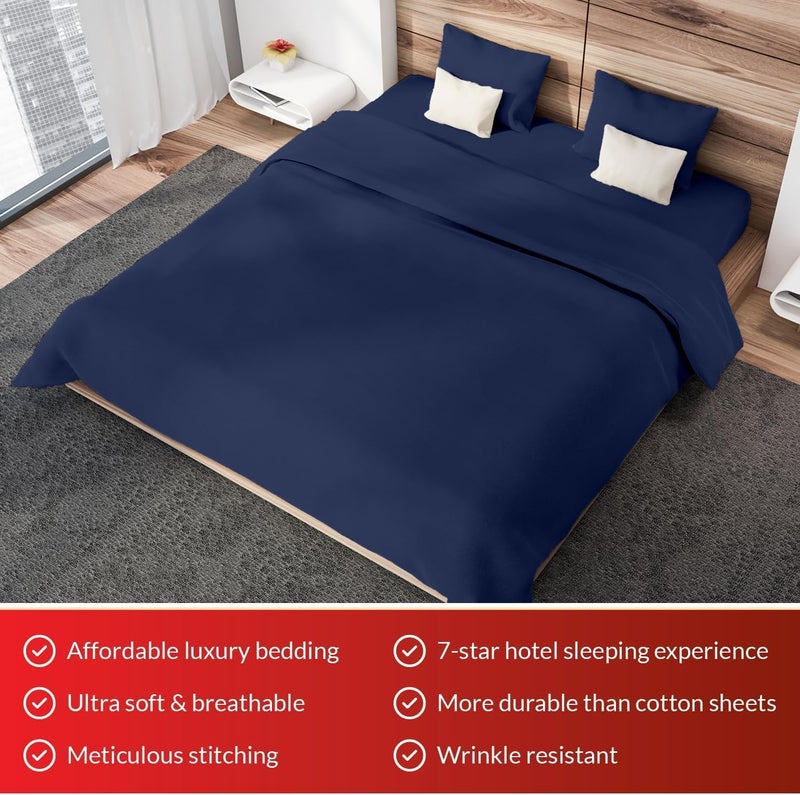 RISHAHOME Shop & home all-space compatible 3 Piece Deep Pocketed Fitted Bedsheet Set Twin Size|Navy Blue Colour |1 Fittedsheet - 120x200+20 cm, 2 Pillowcases - 50x75 cm|Non allergic Microfiber for year-around use. Anti slip - Image 2