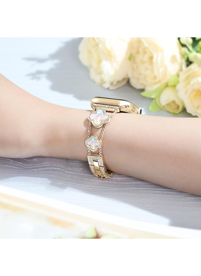 O Ozone - Metal Watch Band For Apple Watch Series 10 9 8 7 6 5 4 SE, 38/40/41/42mm Sparkle Diamond Cute 4 Leaf Clover Dressy Band Women -Silver - Image 1