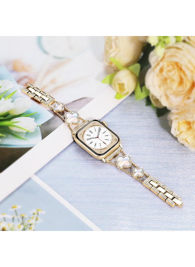 O Ozone - Metal Watch Band For Apple Watch Series 10 9 8 7 6 5 4 SE, 38/40/41/42mm Sparkle Diamond Cute 4 Leaf Clover Dressy Band Women -Silver - Image 1