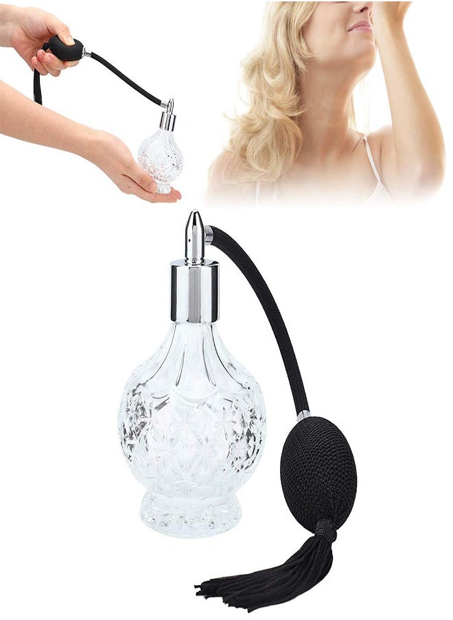 SYOSI زجاجات بخاخ عطر سعة 80 مل كريستالية مستديرة قابلة لإعادة التعبئة زجاجة رذاذ عطر زجاجية فارغة بتصميم قديم زجاجة رذاذ للعطور والزيوت الأساسية بزجاجة بخاخ بالون زجاجية بأسلوب قديم  - Image 1