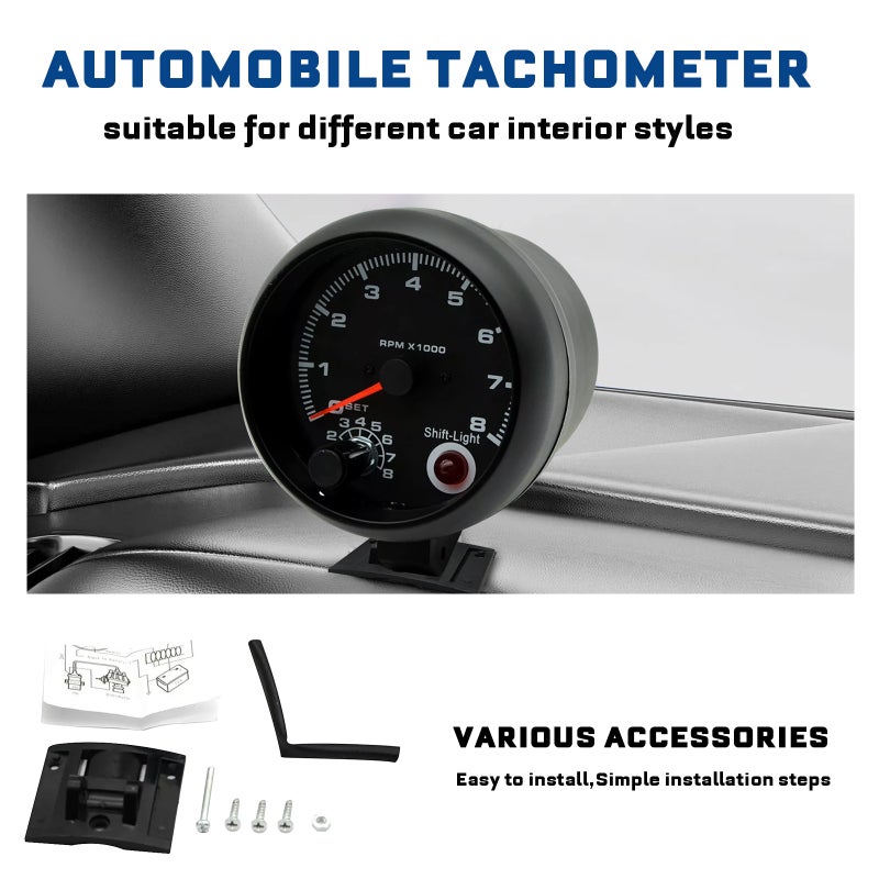 Car Tachometer Gauge Universal Car Gauge With Shift Light Automotive Replacement Tachometer For 4/6/8 Cylinders 3.75 Inch - Image 3