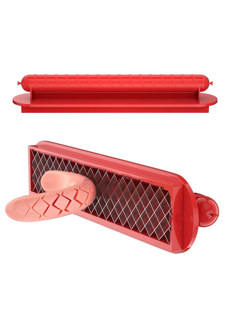 Y&D Hot Dog Cutter, Grilled Sausage and Ham Cutter Tool Portable Barbecue Spiral Fancy Blade Stainless Steel Slicer (red, 1 Piece)  - Image 1