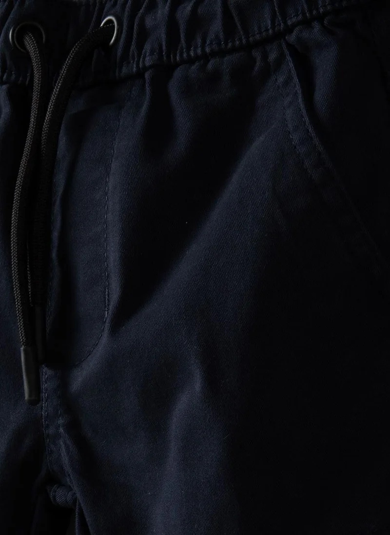 MINOTI Kids' Twill Cargo Trousers with Elastic Waist and Cuffed Ankles
