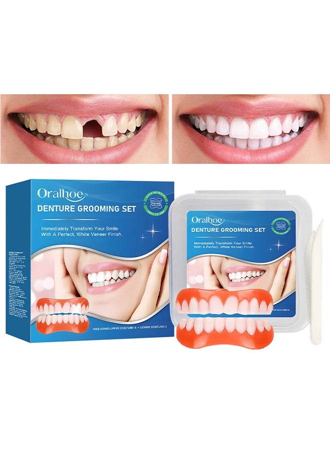 ORALHOE Denture Grooming Set, Moldable False Teeth, Silcone Denture Set, Teeth Veneers Whitening Dentures Imitation Braces Temporary False Teeth Cover Perfect Smile Comfortable Fit Denture Kit, Temporary Teeth Filling Repair Kit - Image 1