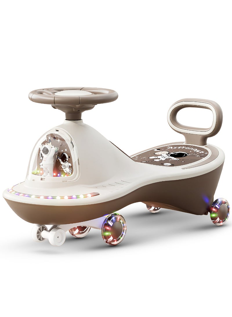 BAYBEE Astro Baby Swing Car for Kids, Ride On Car for Kids with Dazzling Light & Music | Twisting Magic Car for Kids Children with LED PU Wheels | Kids Car for Baby | Ride on Car for Kids 3 to 8 Years Boy Girl Brown - Image 1