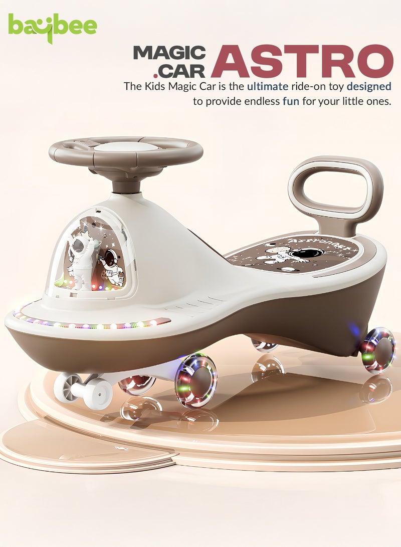 BAYBEE Astro Baby Swing Car for Kids, Ride On Car for Kids with Dazzling Light & Music | Twisting Magic Car for Kids Children with LED PU Wheels | Kids Car for Baby | Ride on Car for Kids 3 to 8 Years Boy Girl Brown - Image 2