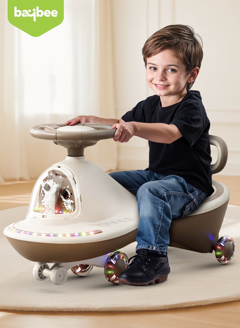 BAYBEE Astro Baby Swing Car for Kids, Ride On Car for Kids with Dazzling Light & Music | Twisting Magic Car for Kids Children with LED PU Wheels | Kids Car for Baby | Ride on Car for Kids 3 to 8 Years Boy Girl Brown - Image 3
