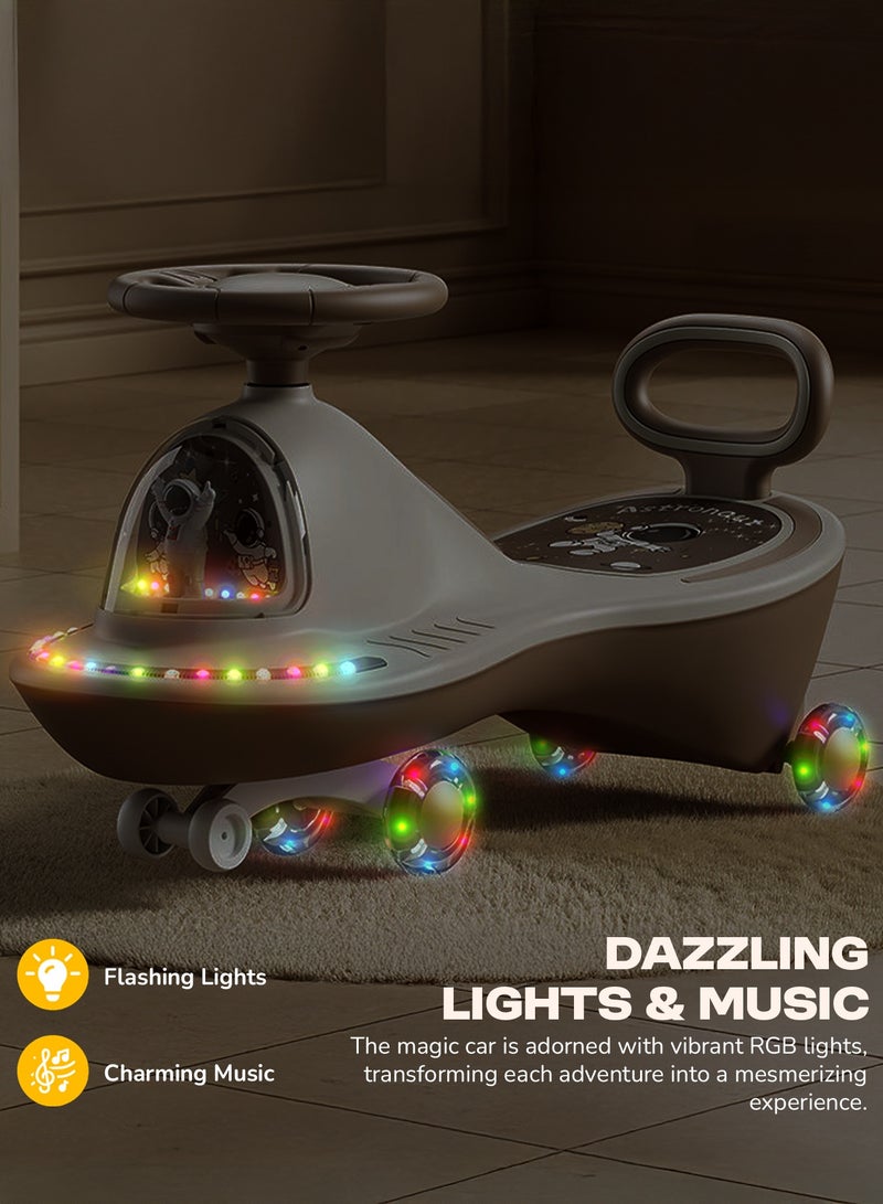 BAYBEE Astro Baby Swing Car for Kids, Ride On Car for Kids with Dazzling Light & Music | Twisting Magic Car for Kids Children with LED PU Wheels | Kids Car for Baby | Ride on Car for Kids 3 to 8 Years Boy Girl Brown - Image 4