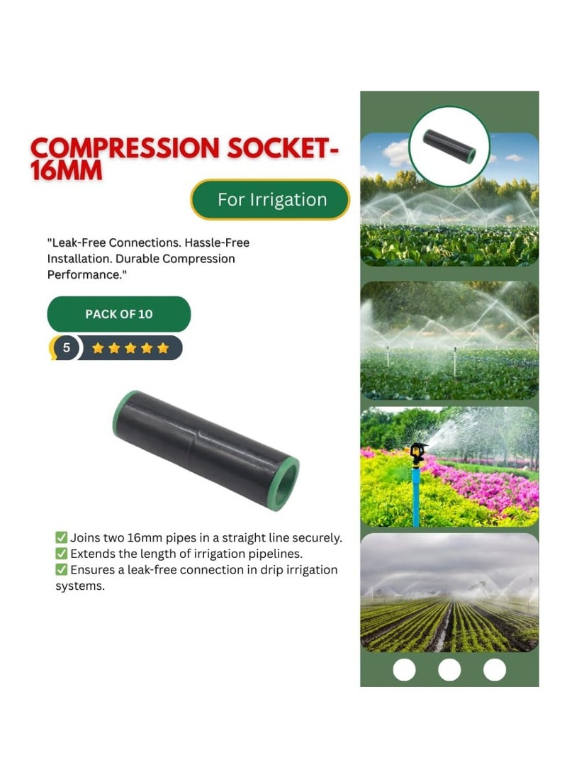 Generic - Irriline Compression Socket for 1/2 Inch (16mm) Pipe – Pack of 10 High Pressure ABS Drip Irrigation Connectors, Leak-Proof Fitting - Image 1