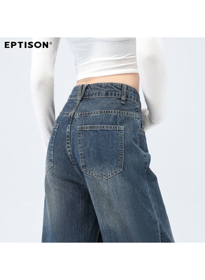 EPTISON Yipin Tiancheng High Waist Floor-length Wide Leg Jeans Women Autumn Loose Slimming Casual Retro Washed Wide Leg Pants Women - Image 3