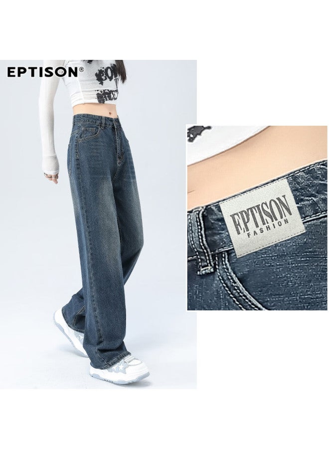 EPTISON Yipin Tiancheng High Waist Floor-length Wide Leg Jeans Women Autumn Loose Slimming Casual Retro Washed Wide Leg Pants Women - Image 4