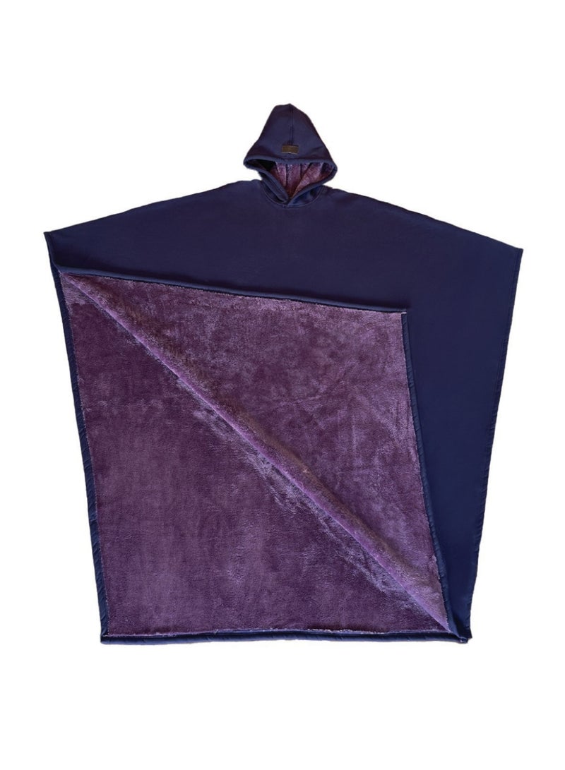 Thickened Flannel Warm Shawl Blanket, Oversized Long Sleeve Hoodie,Suitable forHome and Office Use, Unisex—Dark Purple - Image 1