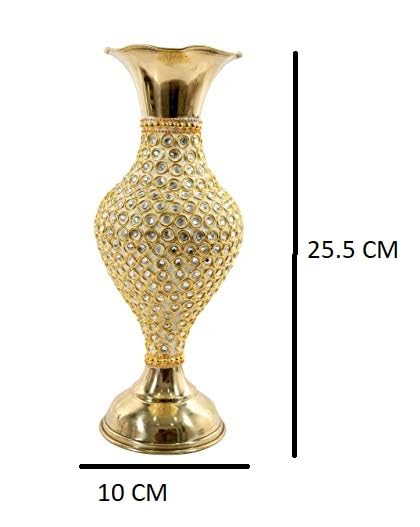 Skywalk Hand Crafted Metal Flower Vase with Beads (10 Inch),Golden, Hand - Image 2