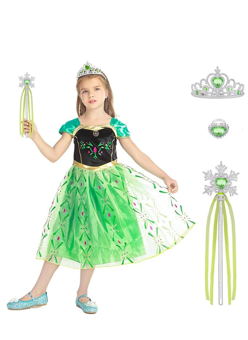 Excefore Girls Princess Costume Dress up, Apple Green, with Accessories, Snow Party Cosplay Fancy Dress, 6-7/130cm  - Image 5
