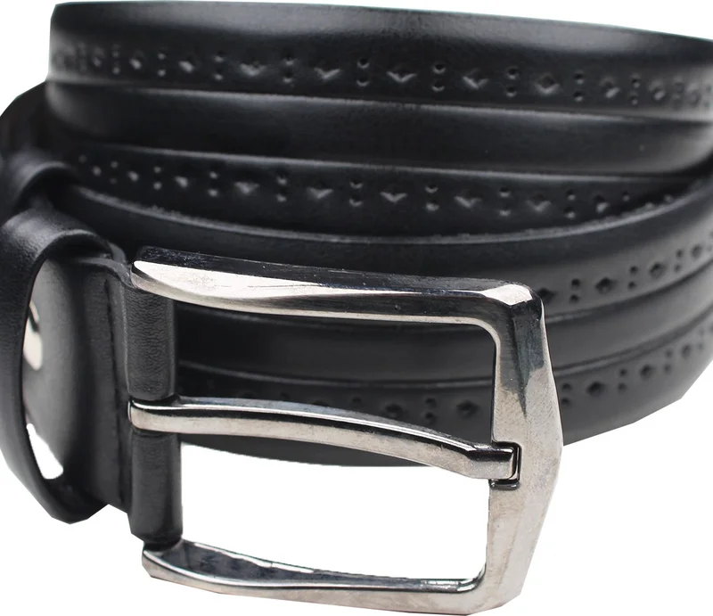 فاريتا Men's Faux Luxury Leather Patterned Matte Black Belt