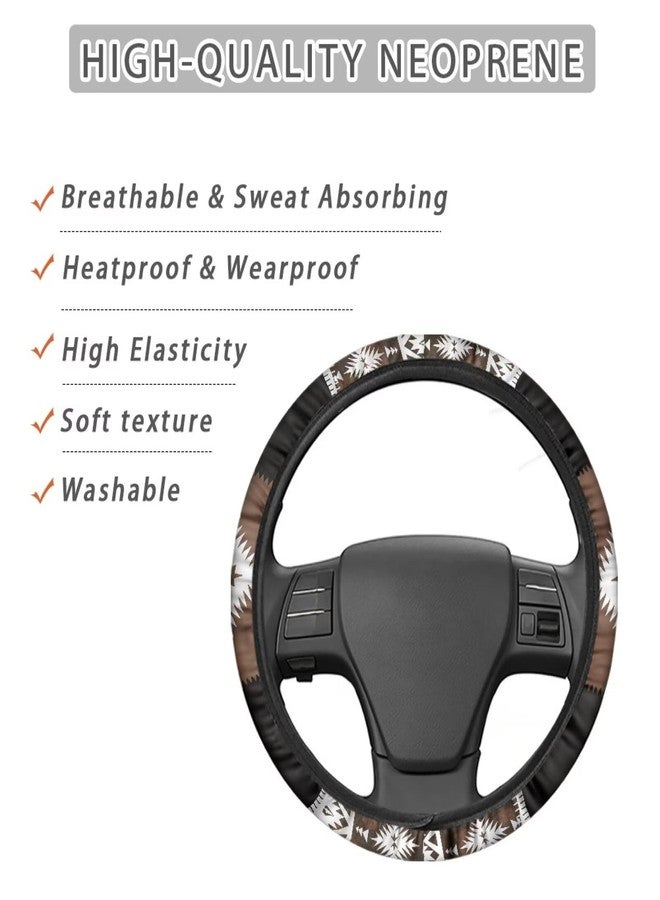 Wanyint Southwest Aztec Brown Black Car Steering Wheel Cover 15 Inch Universal Breathable Soft Anti-Slip Sweat Absorbent Car Accessory Fit for Most Vehicles - Image 3